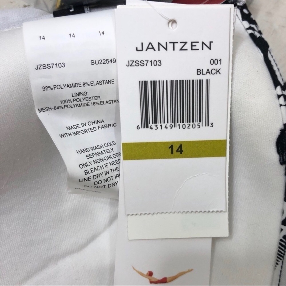 Jantzen Dahlias Garden Bandeau Bikini Top Size 14 Black White Swim Top JZSS7103 - Picture 7 of 8